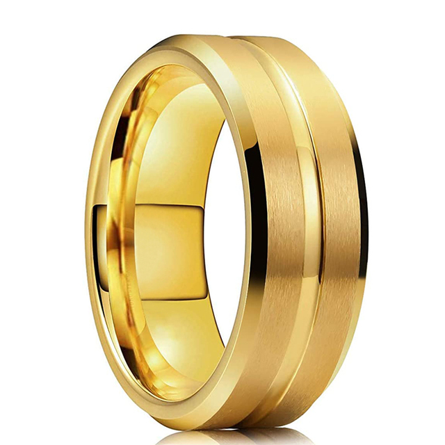 8mm Stainless Steel Frosted Rings Gold Black Silver Color Groove Beveled Edge Carbon Fiber Ring For Men Drop Shipping