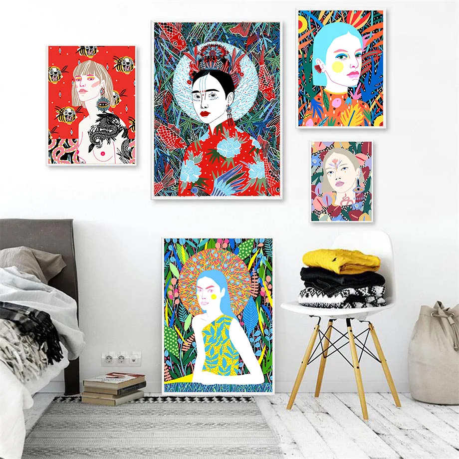 Abstract Dazzling Girl Lady boho Wall Art Canvas Painting Nordic Posters And Prints Wall Pictures For Living Room Salon Decor