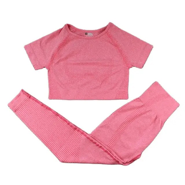 2/3/5PCS Women Sportswear Yoga Set Gym Clothing Tracksuit Long Sleeve Crop Top High Waist Seamless Leggings Fitness Sports Suits Short watermelon red