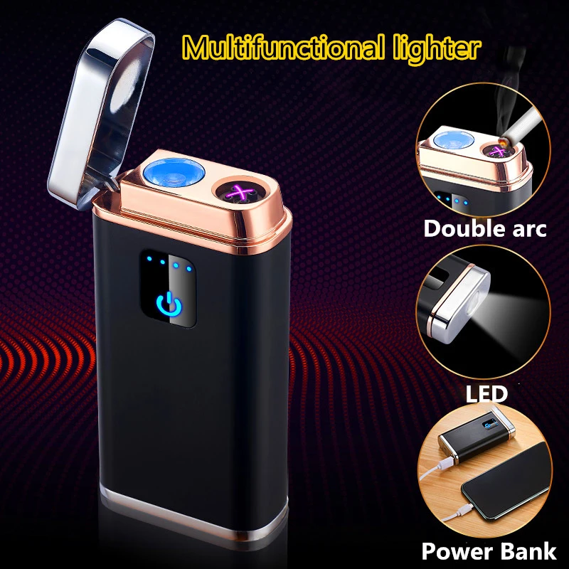 Светодиодный фонарик 2A power Bank электрическая зажигалка для сигарет Smart Touch индукция двойная дуга электронная USB Зажигалка зарядное устройство Pal гаджет