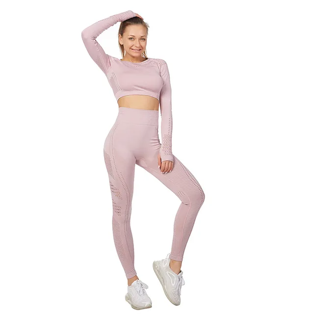 Vital Women Sport Suit Yoga Set Gym Workout Clothes Long Sleeve Fitness Crop Top High Waist