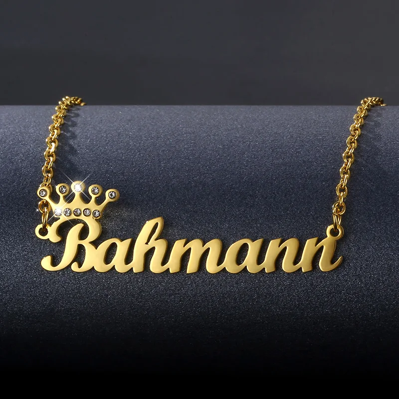 Wanixm Custom Crown Diamond Name Pendant Necklace for Women Personalized Customized Gold Fashion Nameplate Necklace Jewelry Gift