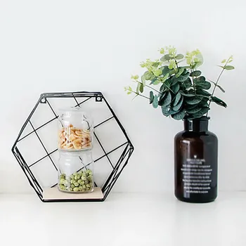 

Iron Hexagonal Grid Wall Storage Shelf Home Living Room Wall Flower Pots Ornament Holder Geometric Figure DIY Crafts Decoration