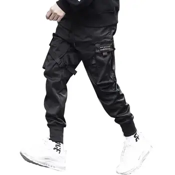 

New Men Cargo Pants Streetwear Black Multi-Pocket Loose Casual Slacks Overalls Pants with Adjustable Drawstring Male Trousers