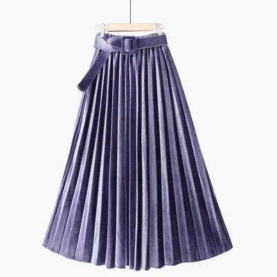 Фиолетовый Горячая Miyake Модная уникальная плиссированная бархатная юбка трапециевидной формы с высоким поясом - Цвет: Фиолетовый