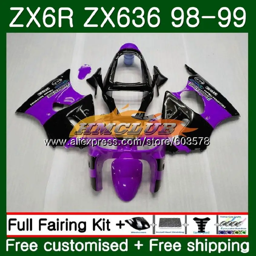Корпус для KAWASAKI ZX-6R ZX-636 ZX600 ZX600CC 98 99 цвета: фиолетовый, черный 105CL. 94 600CC ZX636 ZX6R 98 99 ZX 636 ZX 6R 1998 1999 обтекатели