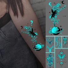 

Luminous Stickers Neck Tattoo Temporary Glitter Tattoo Kids Ballet Dancing Planet Moon Outer Space Mini Tato Art Green Blue Glow