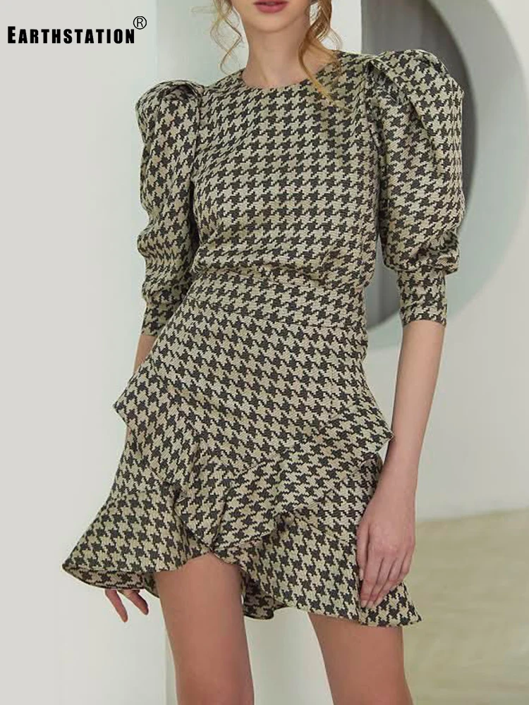 Бесплатная доставка черно белое платье из твида с пышными рукавами поясная сумка