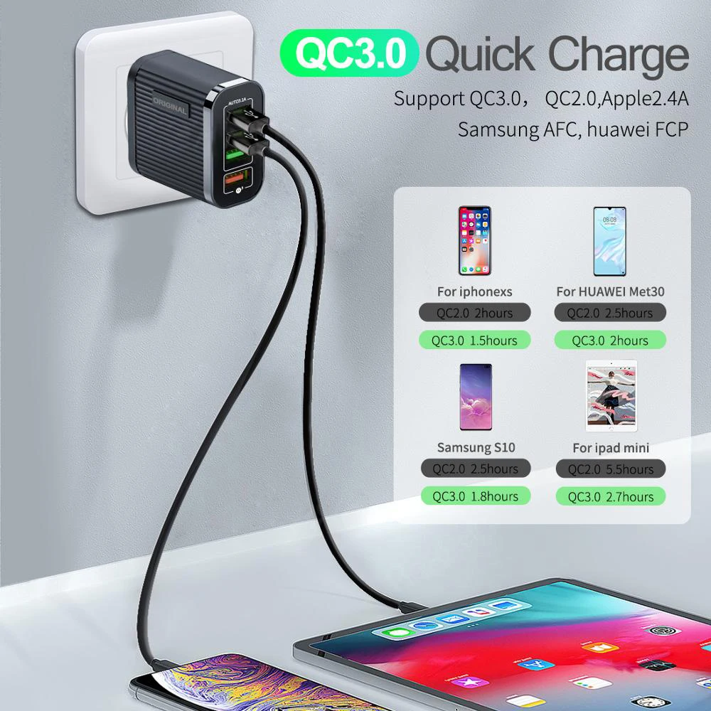 Универсальное USB зарядное устройство для телефона, 4 порта, быстрая зарядка 3,0 4,0 адаптер питания для быстрой зарядки для iPhone 11, Xiaomi, huawei, зарядное устройство для путешествий
