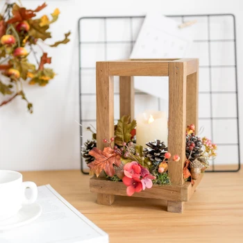 

Table Decoration Ornaments Solid Wooden Retro Candlestick Candlelight Dinner Props Electronic Candle Flower Candlestick Romantic