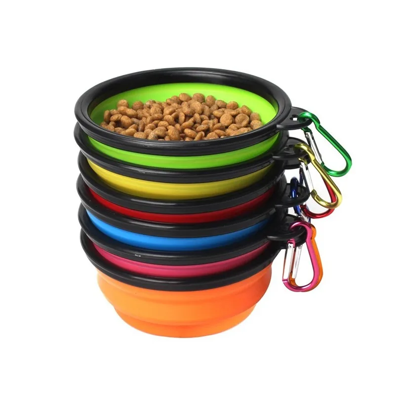 

Portable Dog Bowl Collapsible Pet Cat Dog Food Water Feeding Travel Bowl Easy Carry with Retaining Ring Silicone