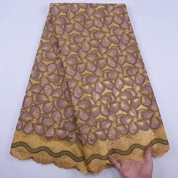 

New arrival Gold Color African Cotton Lace Fabric 2020 Top Quality embroidery with stone Swiss Voile In Switzerland Men Women