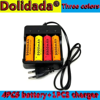 

4pcs yellow and red and orange18650 battery 3.7V 9900 mAh Li-ion rechargeable battery +1pcs 18650 battery charger intelligent
