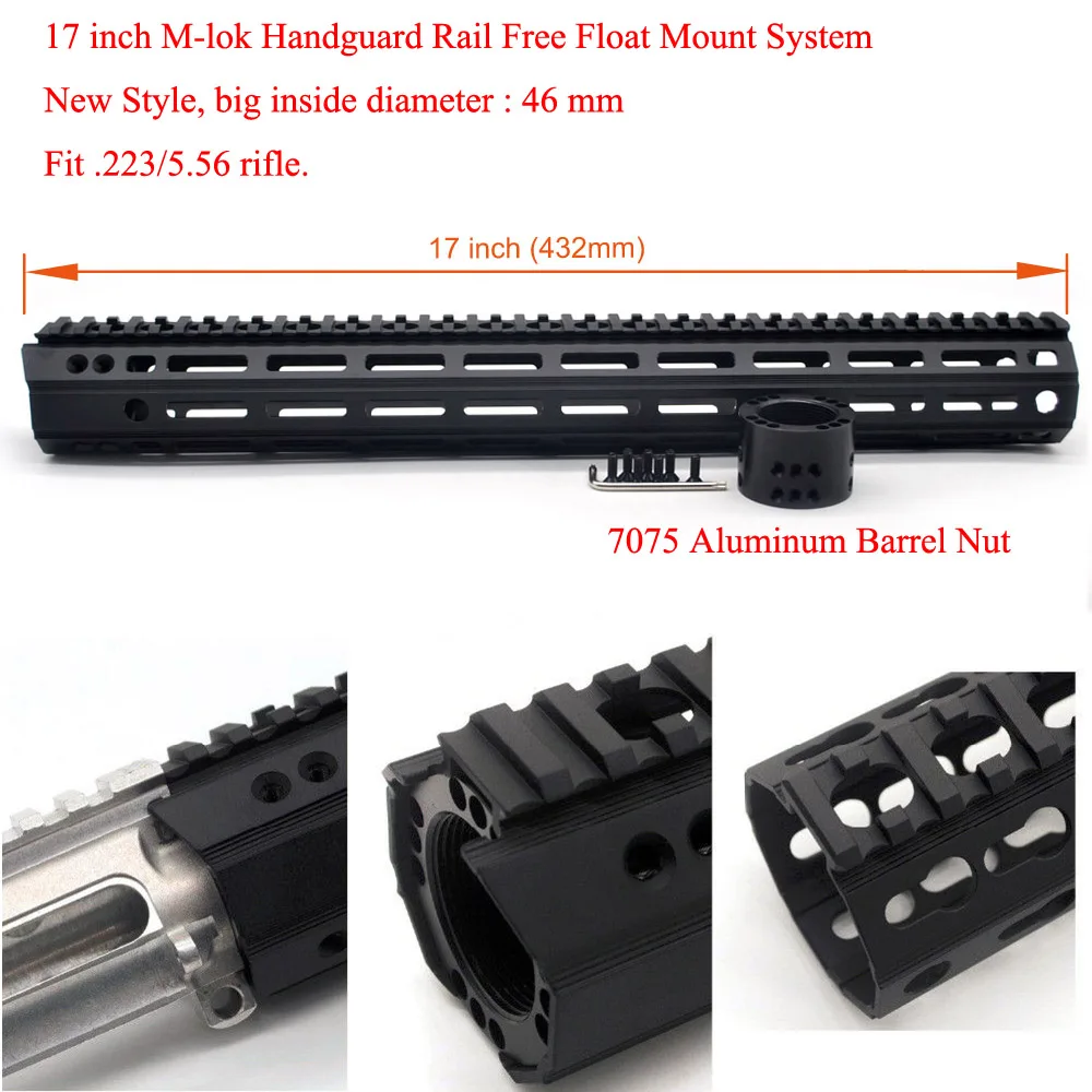 Aplus 17 ''дюймовый Дополнительная длина M-lok поручень Пикатинни Монтажная система_ 46 мм внутри диаметр_ 7075 Алюминиевый баррель гайка черный