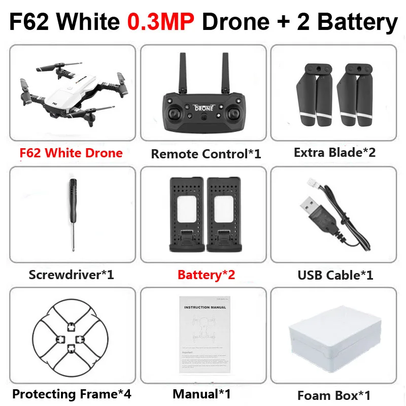 F62 W 0.3MP 2B Foam F62 Foldable Profissional Drone with 4K HD Dual Camera WiFi FPV Optical Flow Wide Angle RC Helicopter Quadrocopter Toy SG106 E58 - Цвет: F62 W 0.3MP 2B Foam
