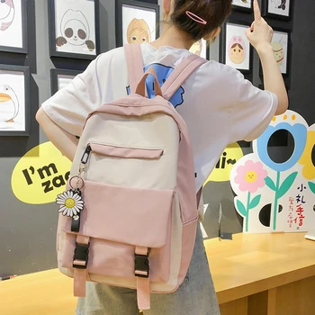 

Panelled Flower Women's Backpack School Bag for Teens Girls Fashion Contras Color Nylon Backpack Female Shoulder Bag Backbag