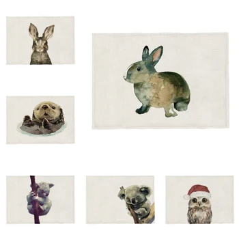 

The Hottest Animal Napkin Cloth Rabbit Otter Koala Wolf Owl Couple Kitchen Children Placemat Coaster Polyester Linen Custom