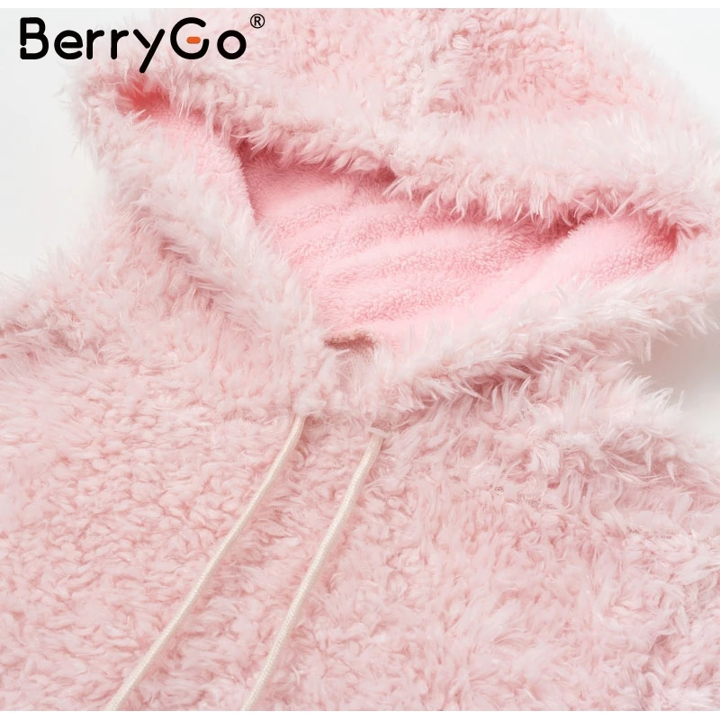 BerryGo/Повседневные теплые толстовки с капюшоном из искусственного меха, женские плюшевые толстовки с плюшевым мишкой для отдыха, осенне-зимние меховые женские пуловеры
