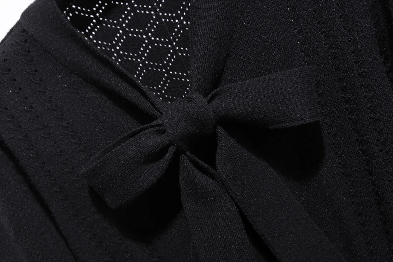 Autumn Women Pink Bow Tie Collar Sweater Dresses Plus Size Mini Knitted Dress Female Pullover Pleated Dress Vestidos 3XL