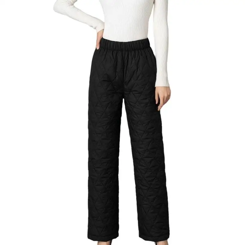 Women Winter Warm Down Cotton Pants Padded Quilted Trousers Elastic Waist Casual Trousers