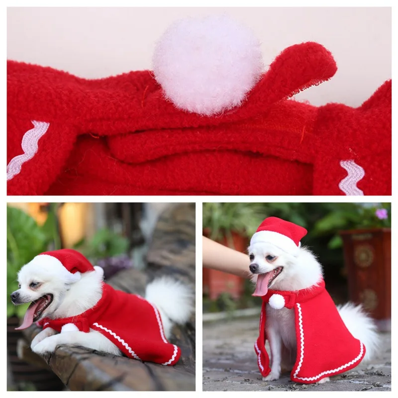 Рождественский костюм для домашних животных Красная рождественская шляпа плащи собака кошка Санта косплей одежда куртка Рождественская одежда для щенка Вечерние наряды мантия