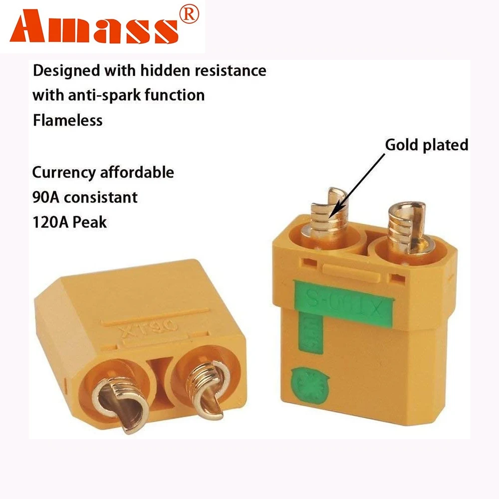 Yoame 2pcs XT90S 안티 스파크 커넥터 Amass XT90-S coonector 안티 스파크 남성 여성 어댑터 자동차 Lipo 배터리