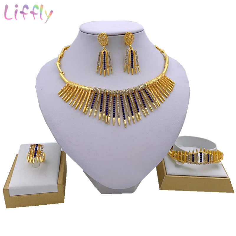 Женские вечерние Ювелирные наборы Liffly элегантные серьги с синими кристаллами