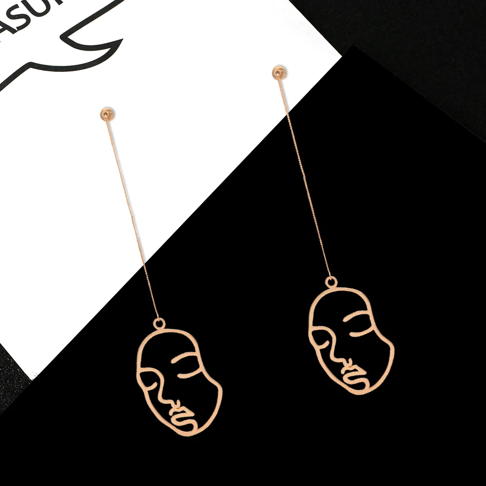 

Abstract Human Face Mask Expressing Long Drop Earring for Women Gold/Silver Leave Ear Line Triangle For Women Bijoux 2018 Joyas