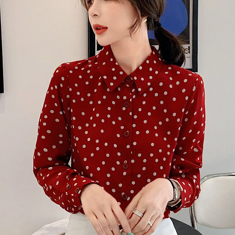 

Womens tops and blouses 2019 ladies tops for shirts women tops chiffon blouse blusas femininsa shirts Button Polka Dot full 0131