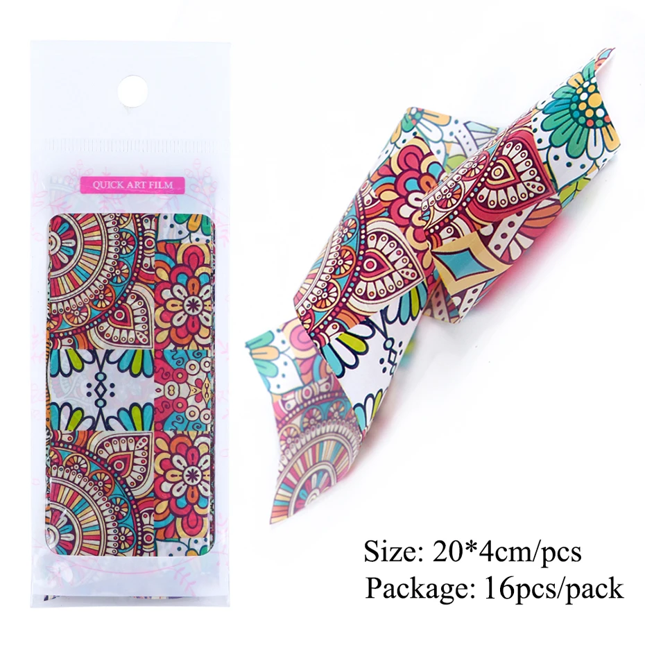16pcs Retro Nail Foil for Manicure UV Gel Polish Sticker Colorful Flowers Design Adhesive Decal Nail Art Decoration Wraps 6