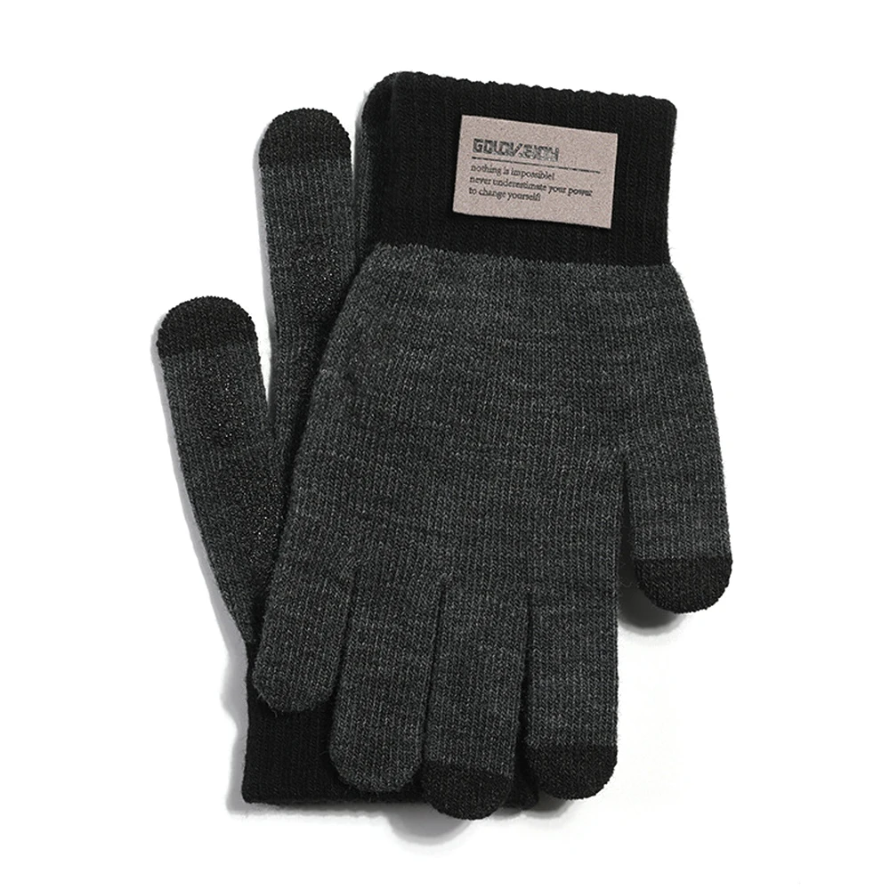 Dark gray 1 пара зимние мужские перчатки с сенсорным экраном, нескользящая шерсть вязаная теплая зимняя перчатки мужские перчатки для бега зимние аксессуары для бега - Цвет: Dark gray