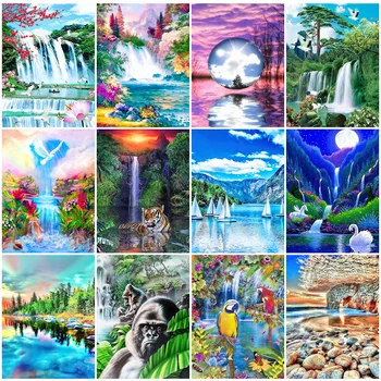 

HUACAN 5D Diamond Painting Full Square Waterfall New Arrival Embroidery Landscape Home Decoration Diamond Art