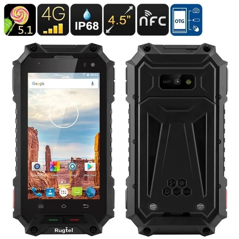 Rugtel X10 смартфон IP68 водонепроницаемый 2 гб 16 гб 4,5 "4G LTE MTK6735 четырехъядерный Android 5,1 3050 мач 8,0 мп ударопрочный мобильный телефон