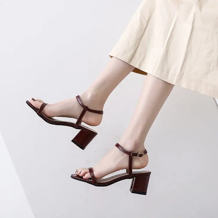 

2019 Summer New Style WOMEN'S Shoes A- line Chunky-Heel Korean-style Sandals A- line Buckle Women's Fashion Simple WOMEN'S Sanda