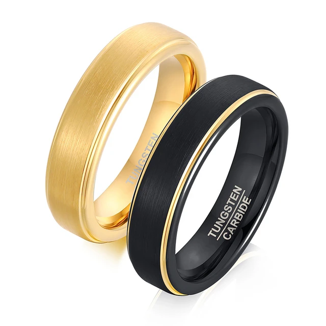 8mm Wide Gold Color Edge Brushed Men Rings 100% Tungsten Carbide Multi –  UnikGears