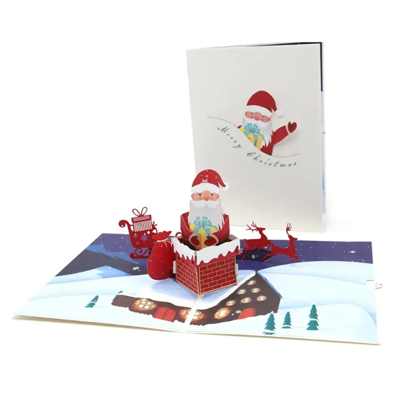  3D Pop Up Santa Claus Greeting Cards Postcards Invitations with Envelope for Kid - 4.0003E+12