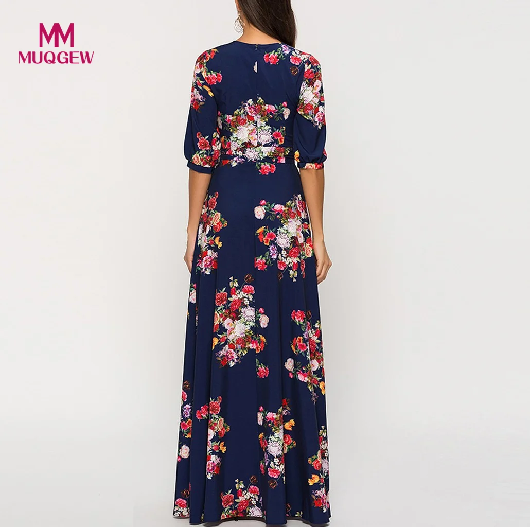 O Neck 3/4 Sleeve Party Dresses Women Casual Bohemian Print Dress Sashes Fit and Flare dress bestidos mujer envio gratis#F