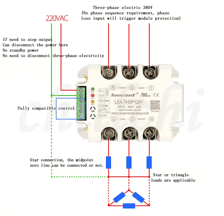 Three phase AC voltage regulate module transformer power regulator thyristor dimming power regulate temperature control heating