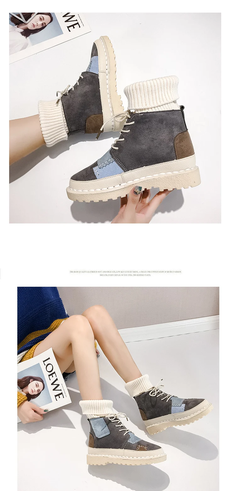 Зимние ботинки; модные женские ботинки; botas mujer invierno; коллекция года; ботильоны на платформе со шнуровкой; Повседневная обувь; женская нашивка для работы; Zapatos De Mujer