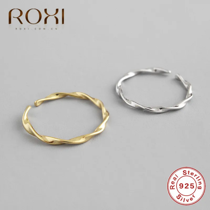 ROXI Твист веревка кольца из стерлингового серебра 925 для женщин девочек Корейский простой INS минималистский шик волна свадебное кольцо на палец ювелирные изделия