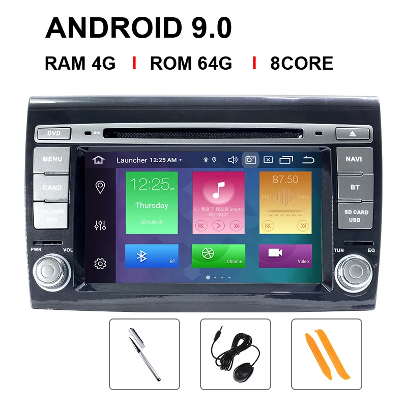8 Core 64 ROM Ips DSP 4G 64 Гб 2 Din Android 9,0 Автомобильный мультимедийный DVD плеер для Fiat/Bravo 2007 2008 2009 2010 2011 2012 gps навигации радио - Цвет: 8 Core 64 ROM