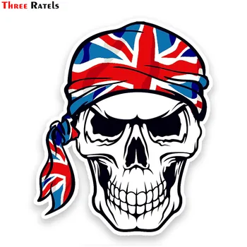 

Three Ratels FTC-783# 13X16CM GOTHIC BIKER Pirate SKULL HEAD BANDANA & Union Jack British Flag Vinyl Wall Window Sticker