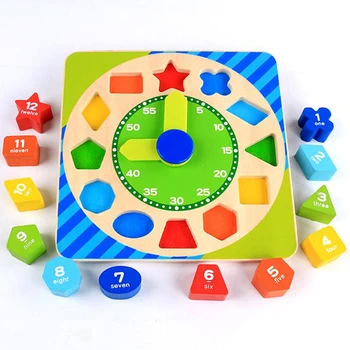 

Wooden Figure Alarm Clock Cognitive Digital Shape Toy Lanyard Threading Building Blocks Multi-function Assembly Toy Kid Children