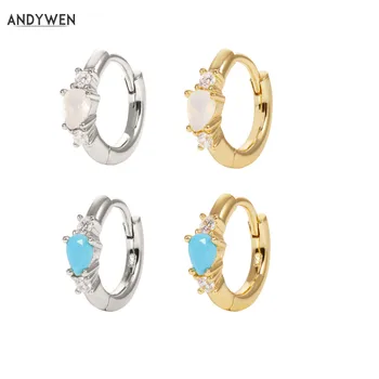 

ANDYWEN 925 Sterling Silver Gold Hoops Earring Poire Ppal Gold Vermeil Huggies Turquoises Luxurious Women Fashion Jewelry