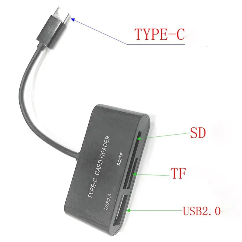 Топ кард-ридер 3-в-1 Тип usb-C TF защищенная цифровая карты памяти телефона планшетного компьютера проводной адаптер с кабелем
