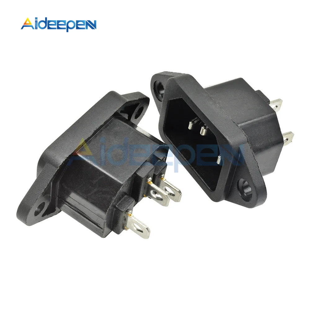 5 шт. AC-04 IEC320 C14 AC Разъем питания 250 В 10A 3-pin с ушками для электромобиля компьютера Розетка винт фиксированный медный сердечник