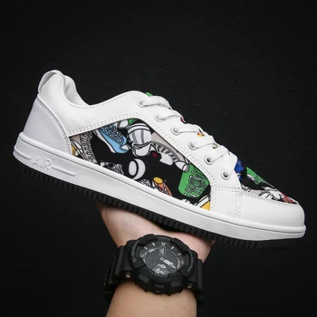 

New Men Shoes Male Sneakers Men's Vulcanized Shoes Fashion Graffiti Shoes Leather Casual Flats Footwear Tenis Masculino Adulto