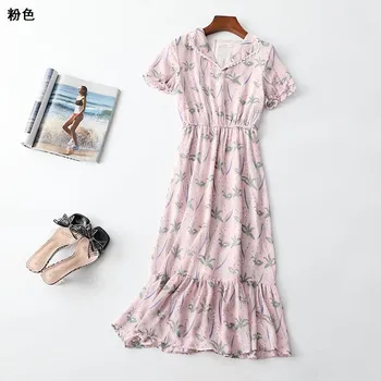 

New 218269 Summer Lapel pullover zipperless short sleeve long dress