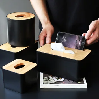 

Plastic Wood Cover Tissue Box with Groove Roll Paper Storage Container Car Napkins Holder Canister Home Desktop Tissue Holder