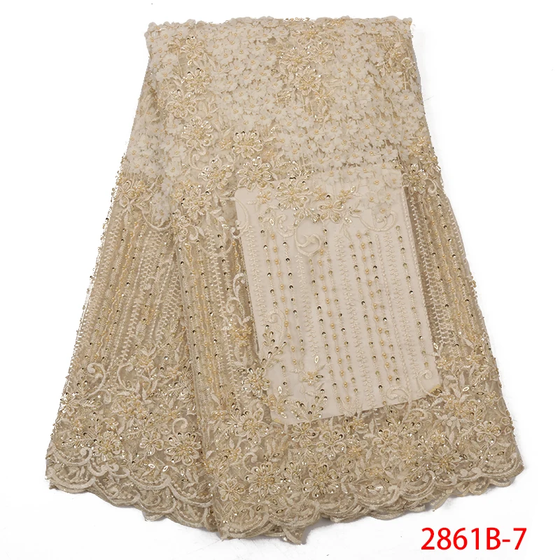 

Beaded Lace Fabrics High Quality French Tulle Mesh Lace with Beads Luxury African Lace Fabric for Wedding Party Dress APW2861B